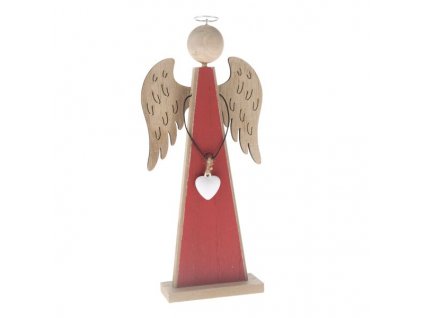 Dřevěný anděl se srdcem - červený ZS5073