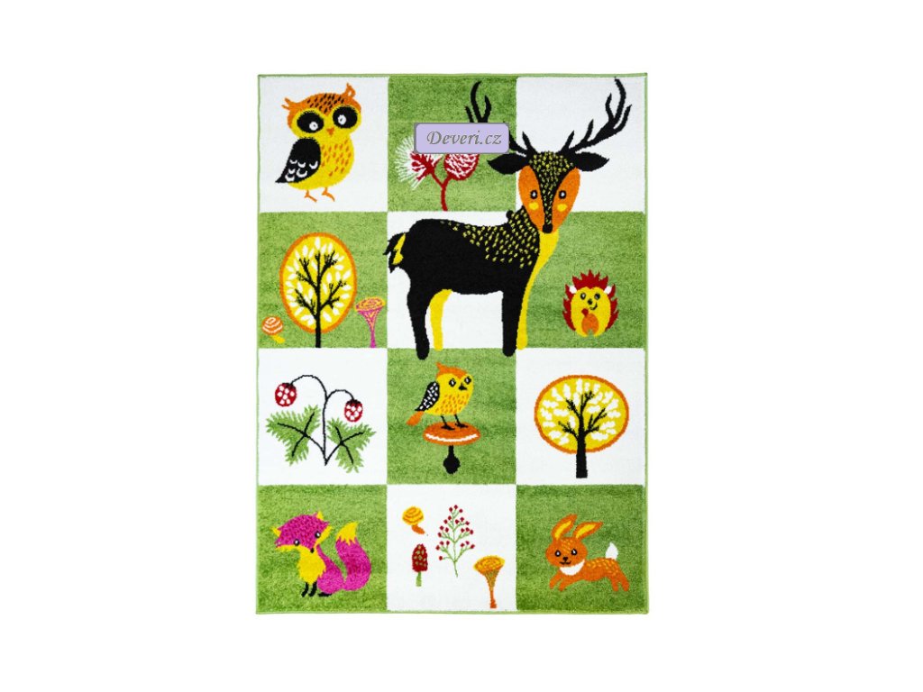 Dětský koberec zvířátka a příroda zeleno bílý různé rozměry (1)