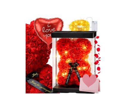 mis z platkow roz box 25cm swiatelka led