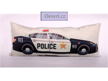 Dekorační polštářek Policejní auto 65x25cm bílý