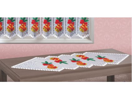 Žakárový vánoční ubrus zvonečky 60x150cm bílý (1)