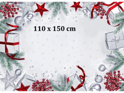 Bavlněný ubrus běhoun 100% Merry Christmas 40x100cm šedý