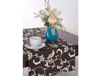 Bavlněný ubrus běhoun 100% květiny 40x100cm hnědý