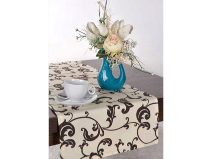 Bavlněný ubrus běhoun 100% hnědé květiny 40x100cm béžový