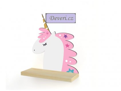 Nástěnná dřevěná polička jednorožec unicorn 41cm x 31,5cm x 11,5cm přírodní dřevo