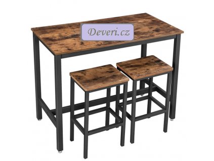 Dřevěný barový stůl se stoličkami 120x60x90cm rustikální hnědá (1)