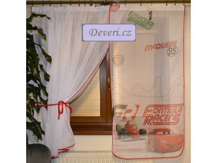 Dětská hotová voálová záclona Disney Cars Mcqueen 340x150cm červená