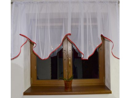 Voálová Záclona Zita bílá s červeným lemováním 300x90cm