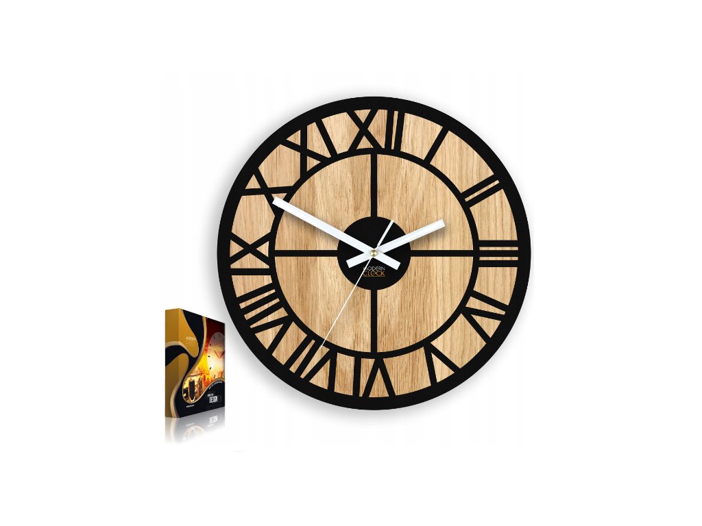 Nástenné drevené hodiny 33x33cm s rímskymi číslicami - Deveri.sk