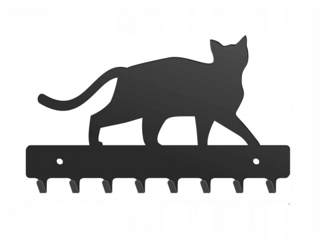 Nástěnný kovový věšák na klíče kočka 20x13x3cm černý (1)