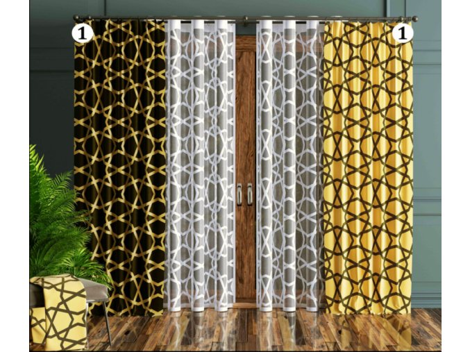 Metrážová záclona Vegas šířka 180cm hnědo žlutá