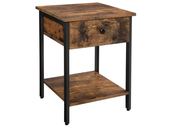 Dřevěný noční stolek se zásuvkou 40x40x55cm rustikální hnědá (1)
