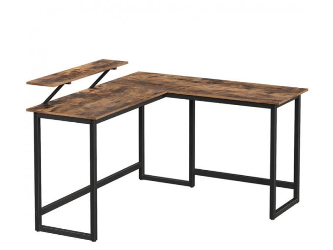 Počítačový stůl ve tvaru L s policí 140x130x7691.5cm rustikální hnědý (1)