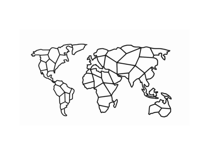 Kovová nástěnná dekorace obraz geometrická mapa světa 50x25cm černá (1)