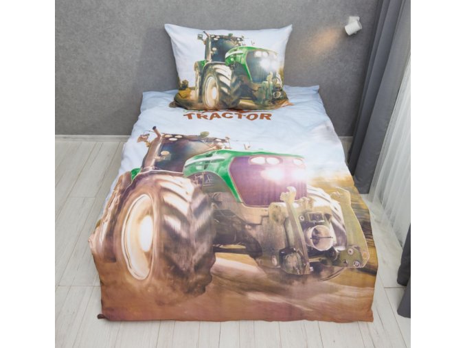 Bavlnené detské licenčné obliečky 3D traktor 140x200/70x90cm