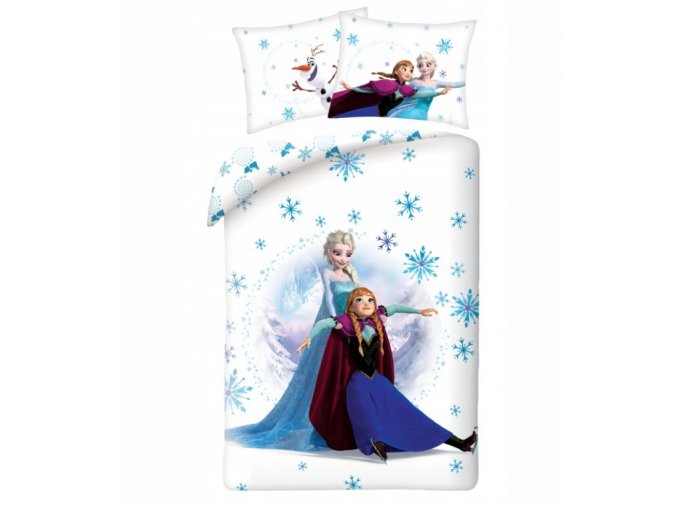 Detské bavlnené licenčné obliečky Frozen Anna, Elsa, Olaf Ľadové hrátky 140x200cm / 70x80cm biele