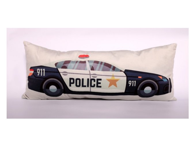 Dekorační polštářek Policejní auto 65x25cm bílý