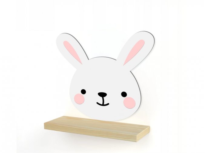 Nástěnná dřevěná polička králíček 35,5cm x 33,5cm x 11,5cm přírodní dřevo