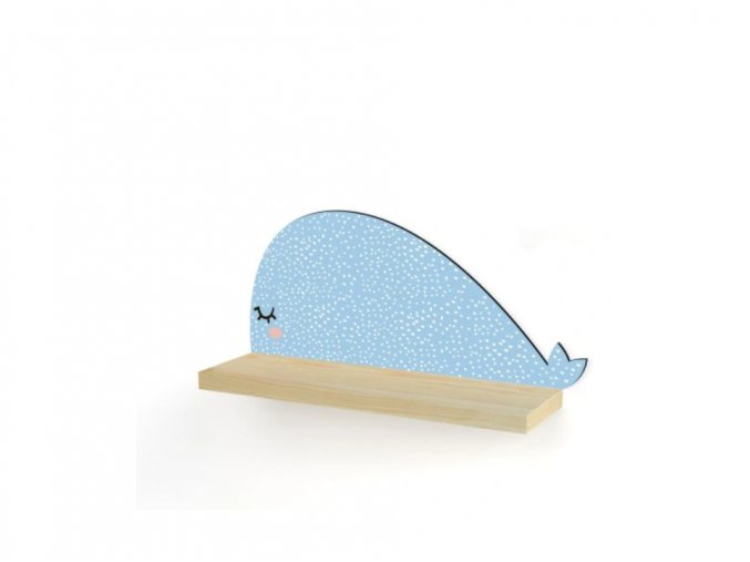 Nástěnná dřevěná polička velryba 20,5cm x 42,5cm x 11,5cm přírodní dřevo