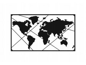 Kovová nástěnná dekorace obraz mapa světa 100x56cm černá (1)
