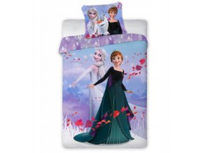 Bavlnené detské licenčné obliečky Frozen Elsa a Anna Kráľovnej 140x200cm/70x80cm modré