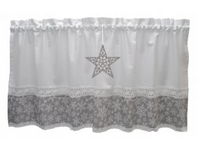 Hotová bavlnená záclona vločky s hviezdou, výška 60 cm, rôzne rozmery sivá