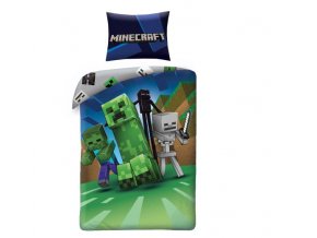Dětské bavlněné licenční povlečení Minecraft 140x200cm zelené (2)
