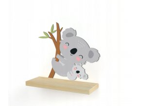 Nástěnná dřevěná polička koala šedá 34cm x 33cm x 11,5cm hnědá