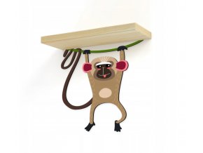 Nástěnná dřevěná polička opička 46,5cm x 32cm 11,5cm hnědá