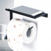Hliníkový nástenný držiak na toaletný papier s policou 16x9cm čierny