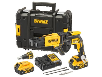 DCF620P2K DEWALT AKU 18V BEZUHLÍKOVÝ ŠROUBOVÁK NA SÁDROKARTON, 2 X 5,0 AH BATERIE, NABÍJEČKA, PODAVAČ VRUTŮ, KUFR T-STAK