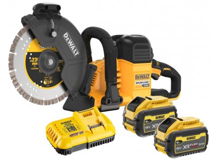 DCS691X2 DEWALT FLEXVOLT 54VOLT AKU BEZUHLÍKOVÁ, ROZBRUŠOVACÍ PILA PRO ŘEZÁNÍ BETONU, 230mm KOTOUČ, 2 X 9,0Ah BATERIE XR LI-ION, NABÍJEČKA