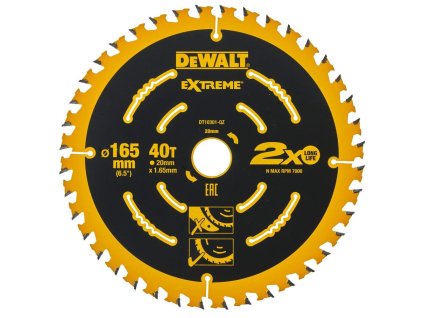 DT10301 Pilový kotouč pro aku pily 165x20mm, 40zubů, ATB +20°, jemný řez DeWALT