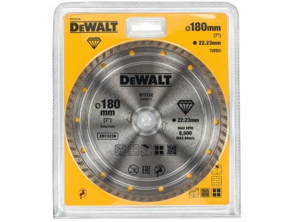 DT3722 DeWALT Diamantový kotouč turbo pro suché řezání ze slinutých karbidů 180x22,2mm