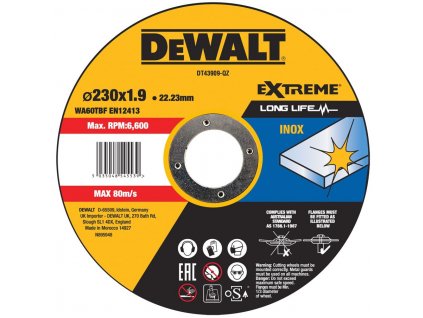 DT43909 DeWALT ŘEZNÝ KOTOUČ 230 X 22,2 X 1,9MM TYP 1 NA NEREZOVOU OCEL