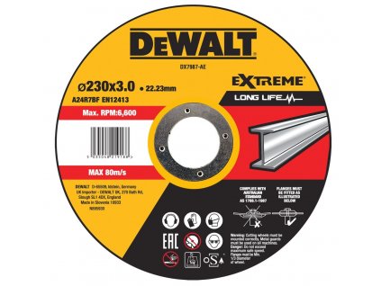 DX7987-AE DEWALT VYPOUKLÝ KOTOUČ 230 X 22,23 X 3,0 MM NA ŘEZÁNÍ KOVU