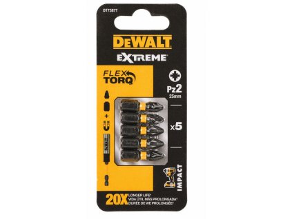 DT7387T DEWALT 5DÍLNÁ SADA BITŮ PZ2, 25MM, EXTREME TORSION