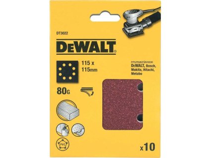 DT3022 DEWALT Brusný papír 115 x 115 mm, P 80, 10 ks v bal, suchý zip