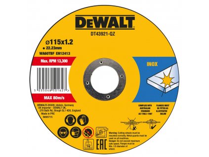 DT43921 DEWALT 10KS ŘEZNÝCH KOTOUČŮ NA NEREZ 115 X 1,2 X 22.23 MM V PLECHOVÉ KRABIČCE