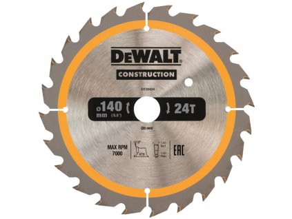 DT20434 DEWALT PILOVÝ KOTOUČ 140 X 20 MM, 24 ZUBŮ, PRO AKU PILU DCS512 NA ŘEZÁNÍ DŘEVA