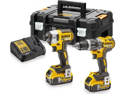 DCK266P2T DeWALT 18 VOLT AKU BEZUHLÍKOVÁ KOMBO SADA VRTAČKA/ŠROUBOVÁK DCD796 A RÁZOVÝ UTAHOVÁK 1/4" DCF887, 2 X 5,0 AH AKU, NABÍJEČKA, KUFR T-STAK