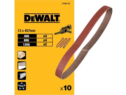 DT3607-QZ DEWALT BRUSNÉ PÁSY MIX, 10 KS, 13 X 457 MM, 40, 80, 120 G
