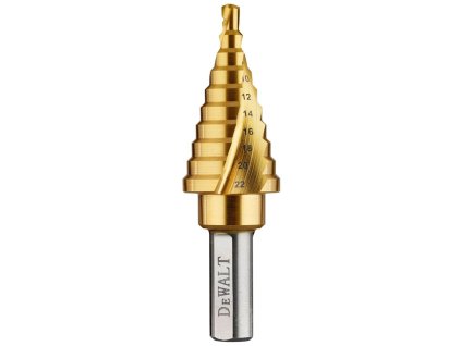 DT90246 DEWALT 4 - 22 MM TITANOVÝ STUPŇOVITÝ VRTÁK, PROTIPROKLUZOVÁ STOPKA O PRŮMĚRU 9 MM