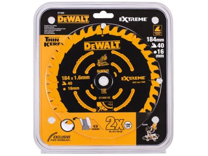 DT1668-QZ DEWALT PILOVÝ KOTOUČ 184 X 16 MM, 40 ZUBŮ, JEMNÉ ŘEZY