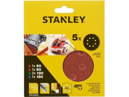 STA32047 STANLEY BRUSNÉ PAPÍRY PRO EXCENTRICKOU BRUSKU 125MM, MIX, 5 KS