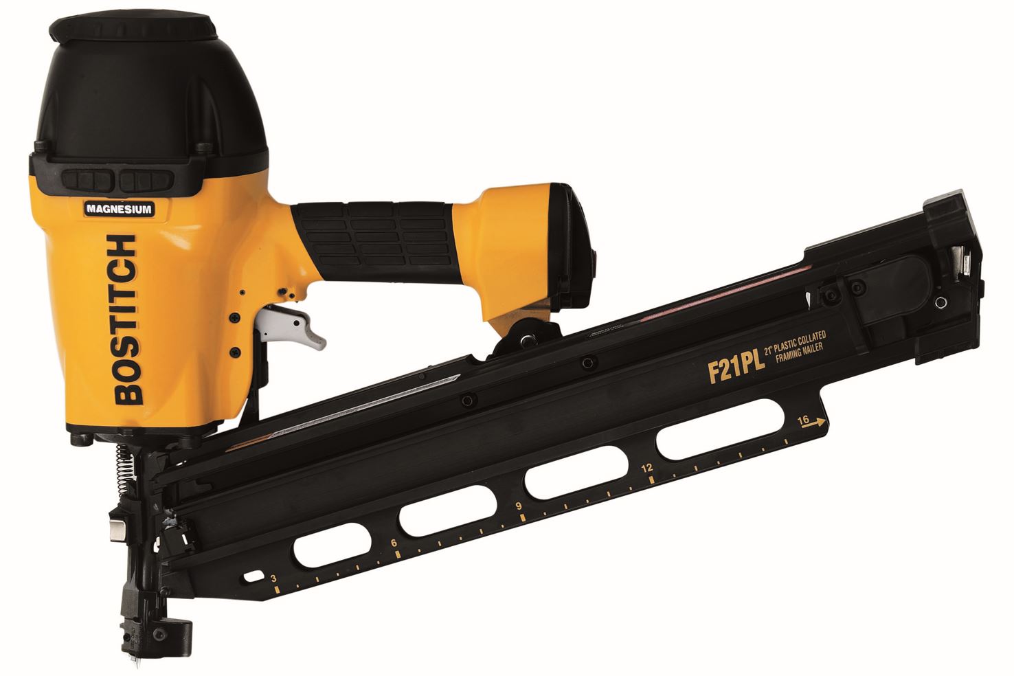 BOSTITCH F21PL Pneumatická hřebíkovačka s lištovým zásobníkem pro hřebíky RH / MCN v plastovém pásku, délky 50-90mm a sklonem zásobníku 21°