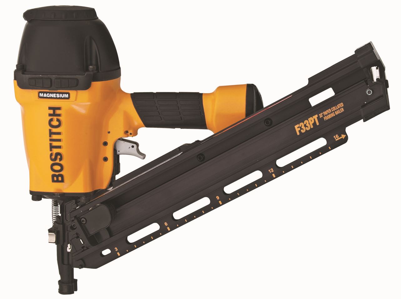 BOSTITCH F33PT Pneumatická hřebíkovačka s lištovým zásobníkem pro hřebíky PT v papírovém pásku, délky 50-90mm a sklonem zásobníku 33°