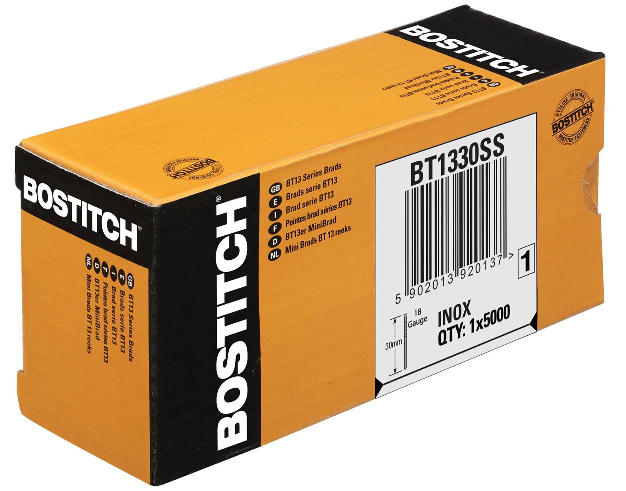 BT1330SS BOSTITCH NEREZOVÉ KOLÁŘSKÉ HŘEBÍČKY S T HLAVIČKOU, 30MM DÉLKA, 5000KS, SPOJENÉ LEPIDLEM