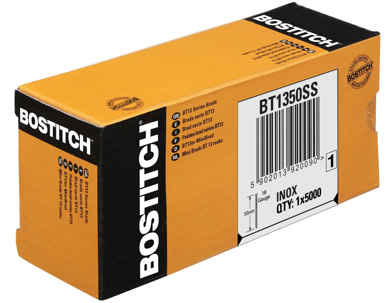 BT1350SS BOSTITCH NEREZOVÉ KOLÁŘSKÉ HŘEBÍČKY S T HLAVIČKOU, 50MM DÉLKA, 5000KS, SPOJENÉ LEPIDLEM
