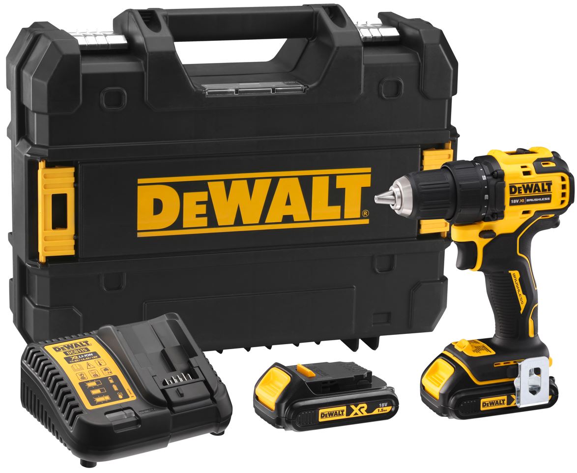 DCD708S2T DEWALT 18V XR BEZUHLÍKOVÁ VRTAČKA, 2 X 1,5AH, NABÍJEČKA, KUFR T-STAK